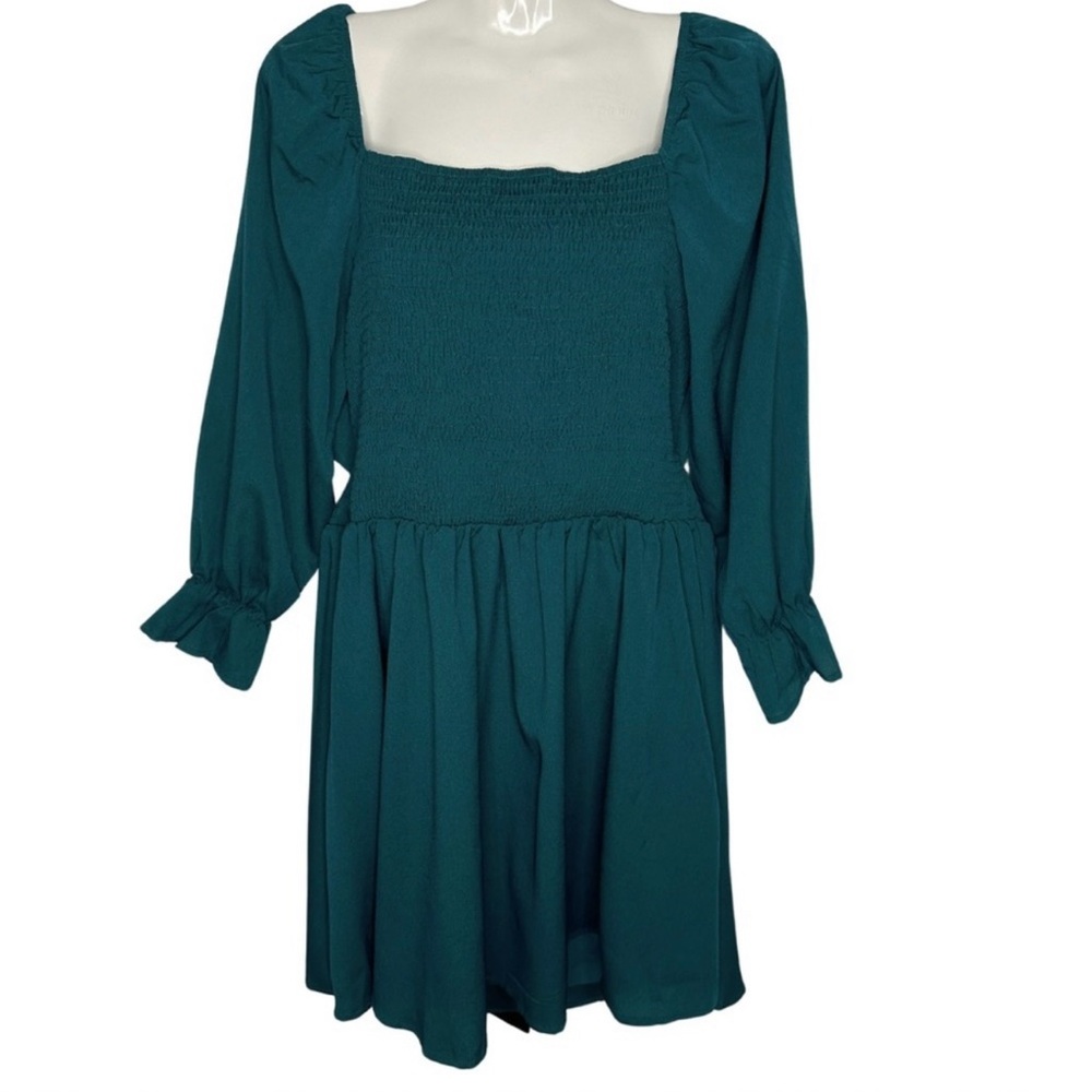 EXLURA Casual Mini Dress Square Neck Long Puff Sleeve XL